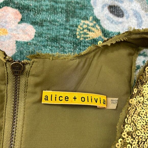 Alice & Olivia Gold Olive Sequin Silk Sparkly Mini Tank Party Dress Sleeveless 2 - Picture 5 of 16